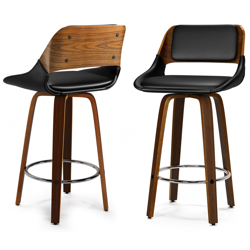 Carly Gray Upholstered Swivel Counter Stool with Walnut Back