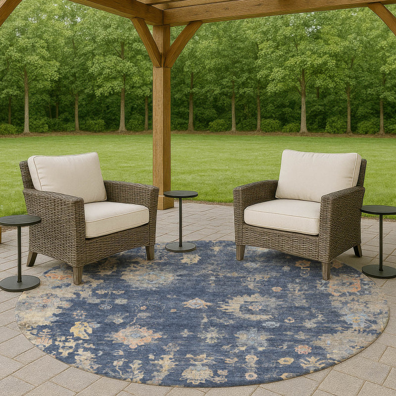 Machine Washable Indoor/Outdoor Matsumura ACN2302 Global Rug, Round 8'
