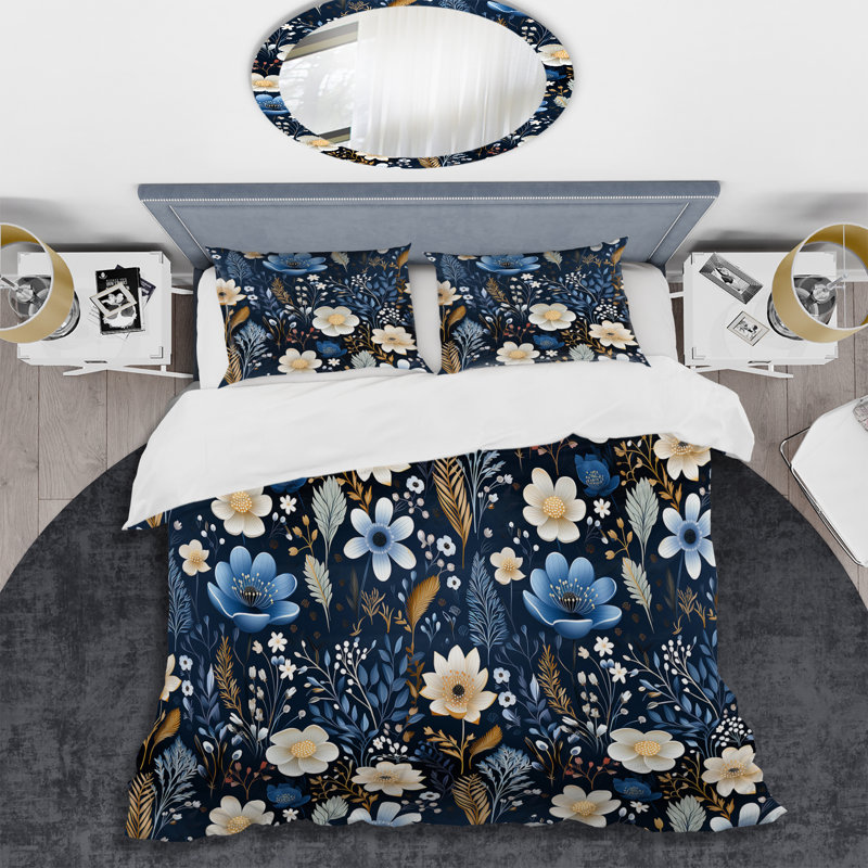 Ensemble de housse de couette à motif floral Blue Coastal Dreams, Housse de couette pour grand lit et 2 taies décor