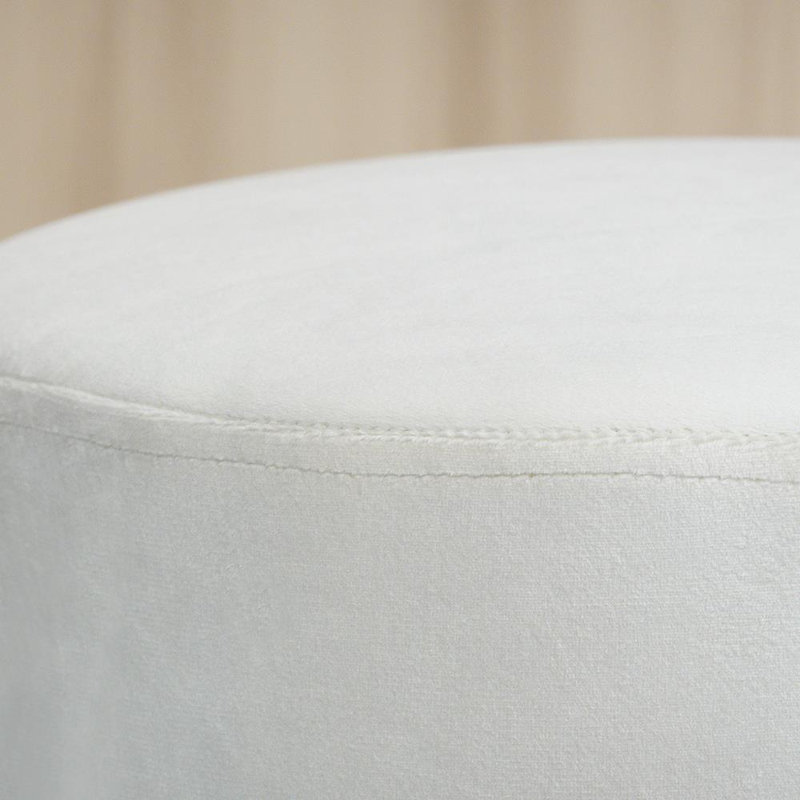 35cm Wide Velvet Round Solid Colour Ottoman with Storage, White
