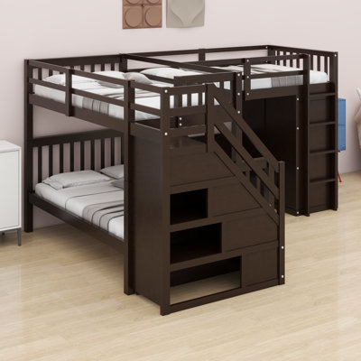 L-Shaped Bunk Bed With Built-In Drawers, Desk, And Wardrobe