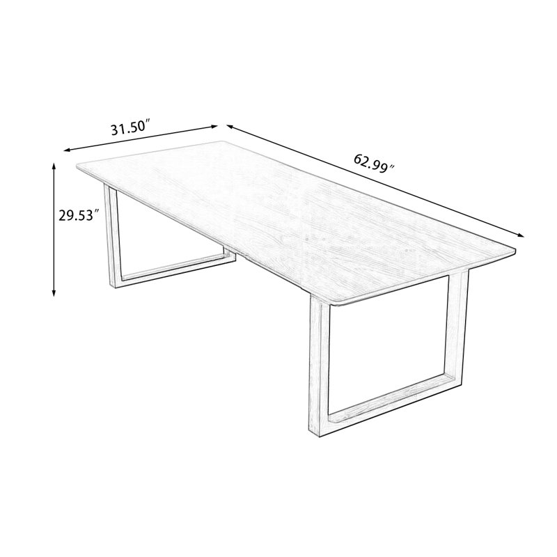 Table de salle à manger rectangulaire en bois massif brun, H 29,53 po x L 62,99 po x l 31,5 po