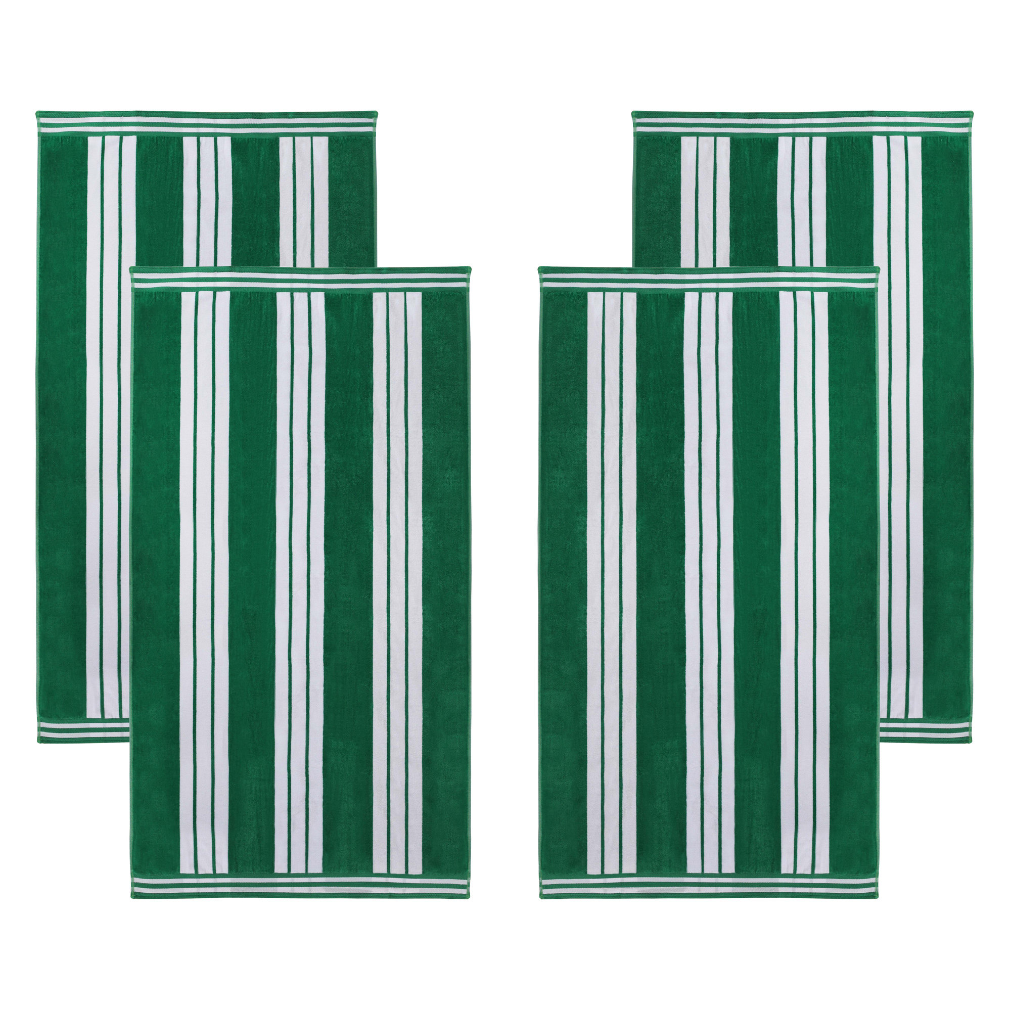 Chira Oversized Stripe Cabana 100% Cotton Beach Towel, Beach Towel - 4 Pack, Dark Green