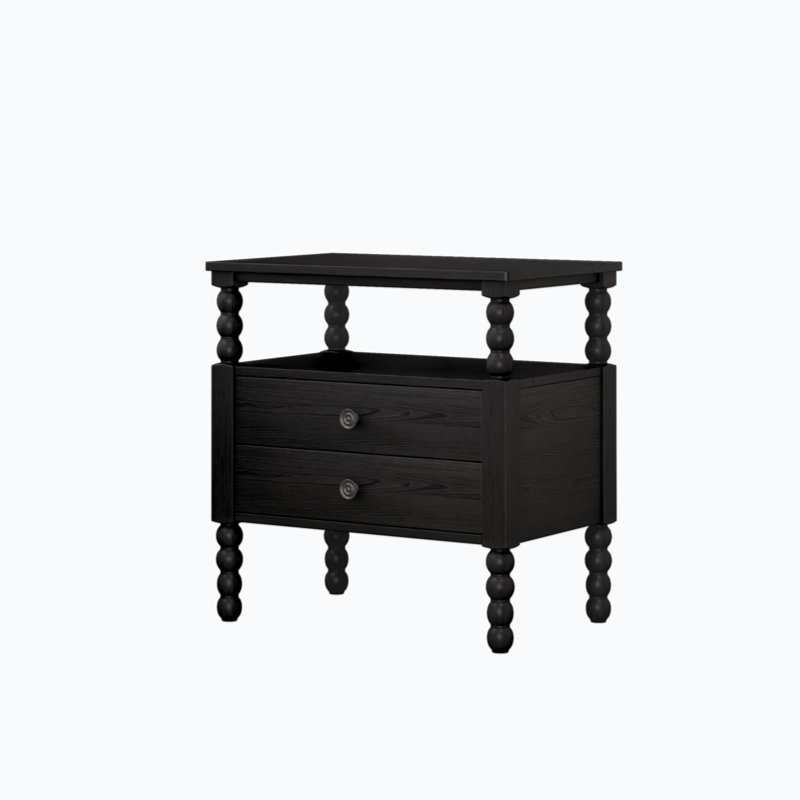 Table de chevet 2 tiroirs Gourd Shapeed H 26,5 po x l 26 po x P 17 po, Noir antique
