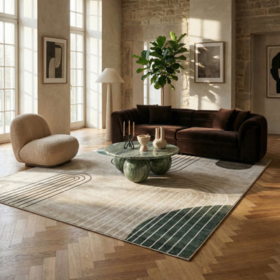 Tapis à motif abstrait beige / vert 4 pi x 6 pi (3 pi 11 po x 5 pi 10 po) Arlo