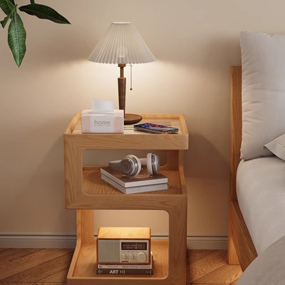 13.78"Yellow Solid Wood Mobile End Table