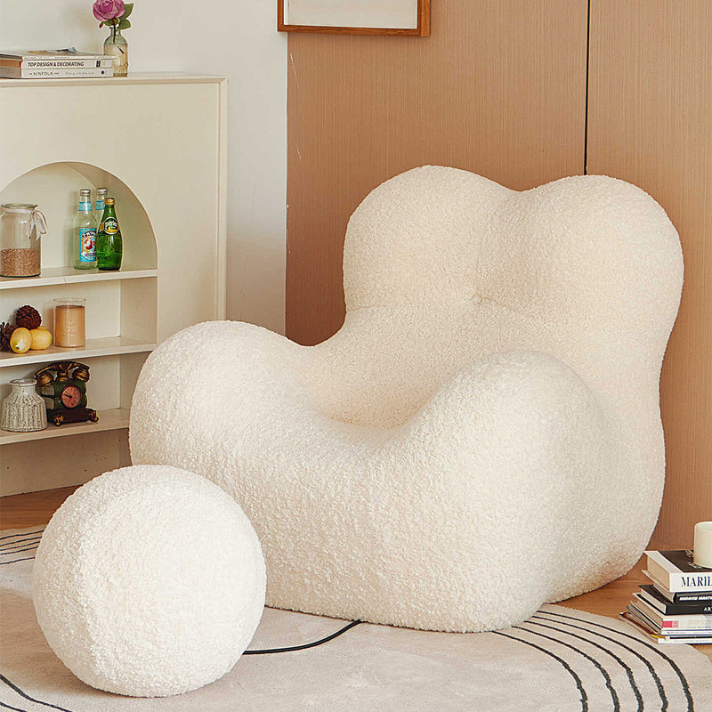 46.46"White wool-upholstered compressible sofa