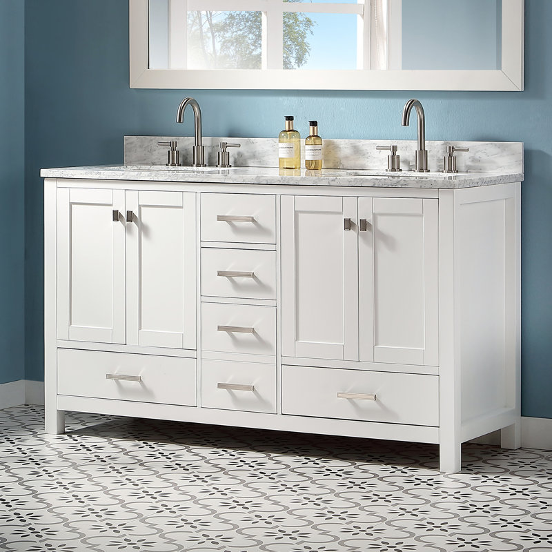 Ensemble de meuble-lavabo double 60 po Whitney, Blanc, Nickel brossé