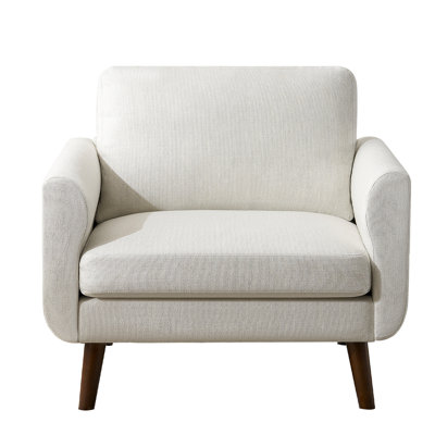 Blannie Mid Century Modern Accent Chair, Comfy Arm Chairs With Wooden Legs, Reading Chair For Living Room, Bedroom-Ivory