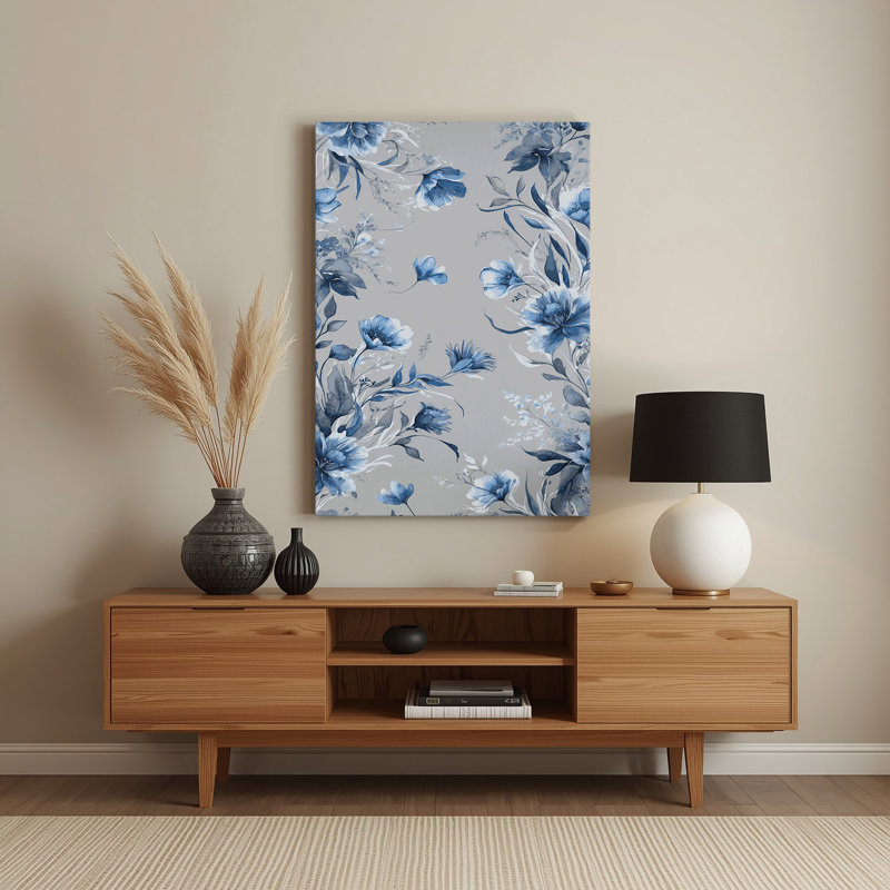 Aquarelle florale 65, art mural gris en métal, H 36 po x l 24 po