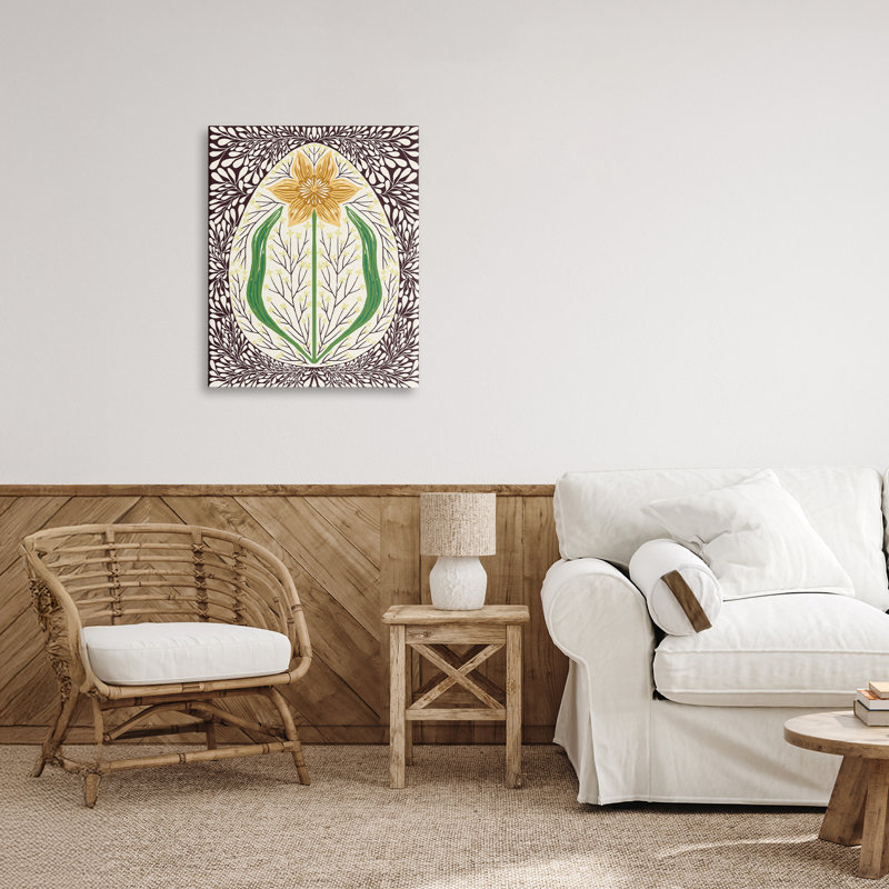 Toile symétrique jonquille printanière, design par Hannah Beisang, H 20 po x l 16 po