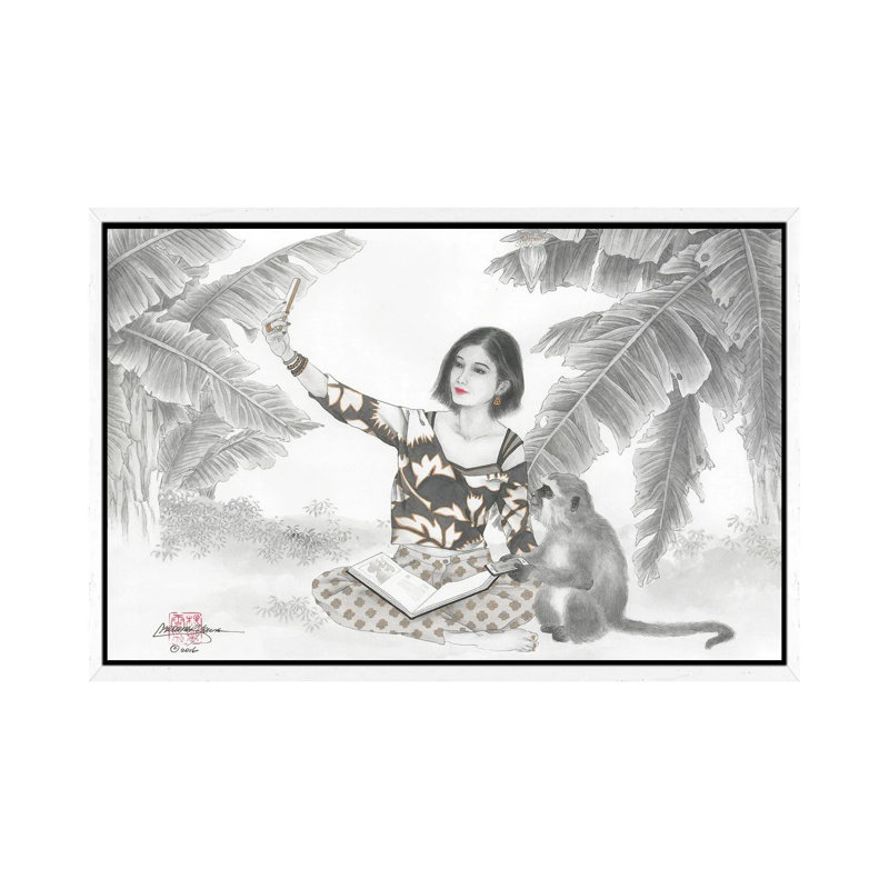 Monkey BFF - Painting on Canvas, White Framed, 101.6 cm H x 66.04 cm W