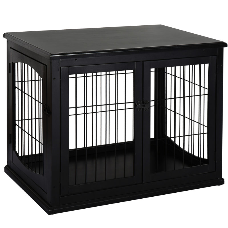 Petit meuble pour chien, cage de table de bout verrouillable, table pour chiots noirs, avec deux ouvertures, porte pour l'intérieur captivant et pratique