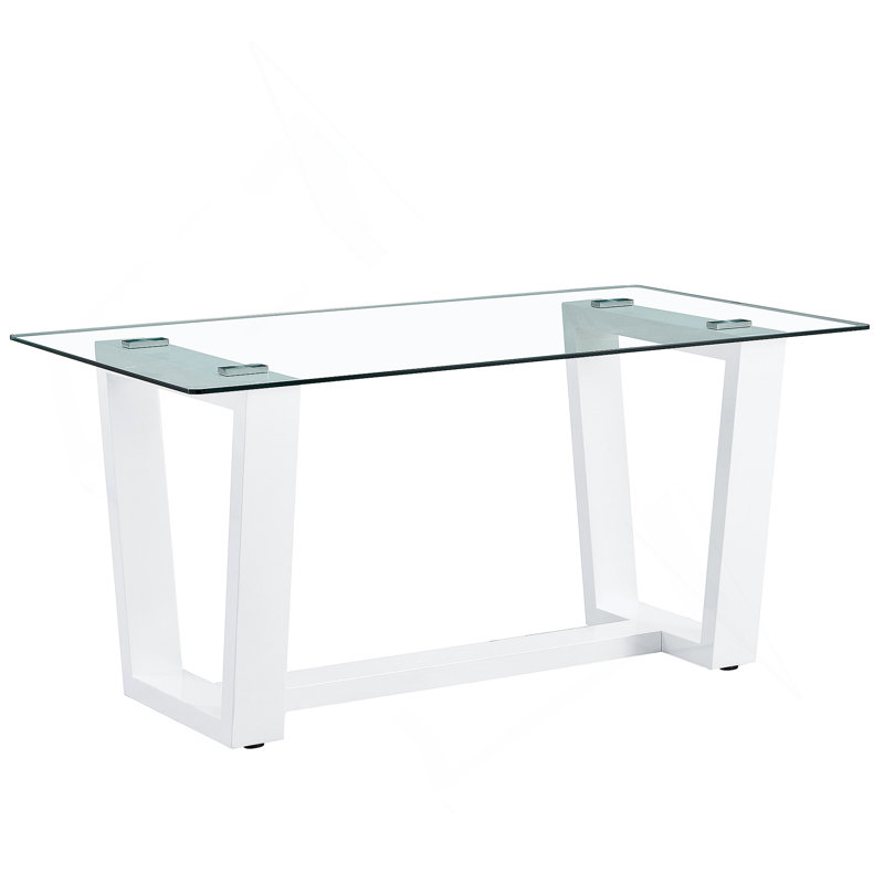Pouvant accueillir 6 à 8 personnes, cette table de salle à manger rectangulaire moderne et minimaliste est dotée d'un plateau en verre trempé et d'un support en panneau de fibres à densité moyenne blanc élégant