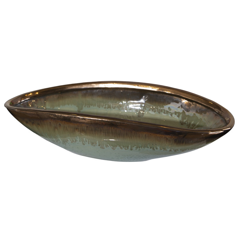 Stamm Earthenware Oval Coastal Decorative Bowl in Blue/Green