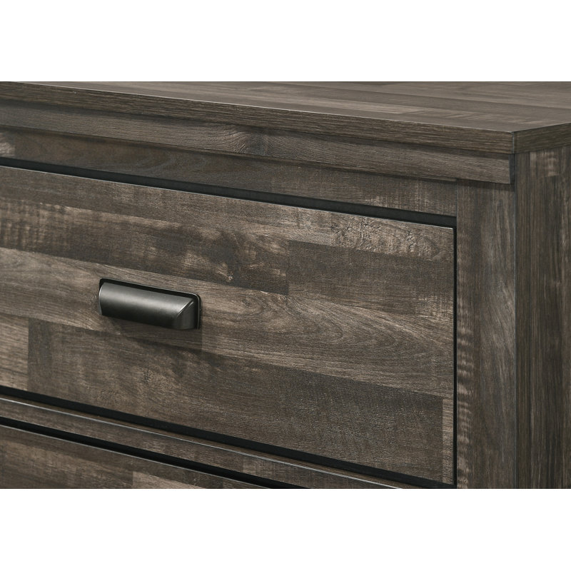Ensemble de chambre à coucher avec lit plateforme Allamon, Grand lit, 6 pièces: lit, 2 tables de chevet, commode, miroi, Brun