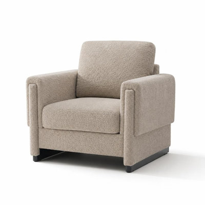 Fauteuil d'appoint rembourré avec accoudoirs en bois massif, fauteuil club à accoudoirs carrés en tissu Boucle avec coussin épais moelleux, fauteuil d'appoint moderne