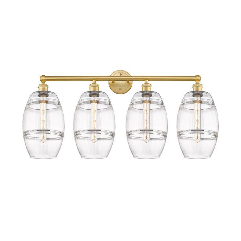 Éclairage pour meuble-lavabo à 4 lumières à intensité variable Dundrod, Or satiné, Transparent
