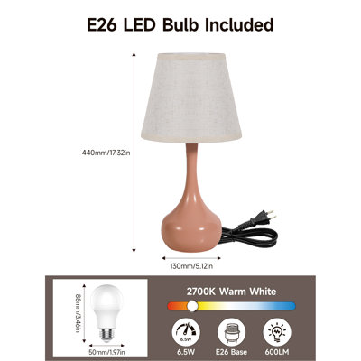 2-piece set of three level dimming small table lamp pink bedside lamp for children's rooms/offices/living rooms (including LED bulbs)