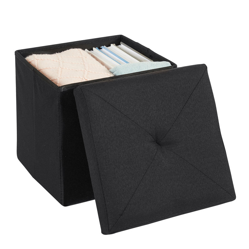 Trower Upholstered Ottoman, Black Polyester Blend