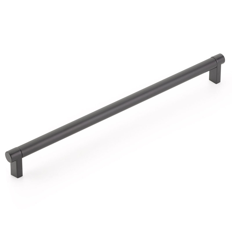 Emtek Select Cabinet Pull w/ Rectangular Stem & Smooth Bar, Flat Black, 12" Center to Center
