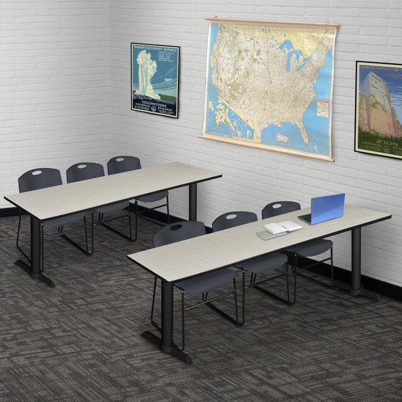 Neyland Cain T-Base training table and 2 Zeng stackable chairs, Gris, L 48 po x P 24 po, Acajou