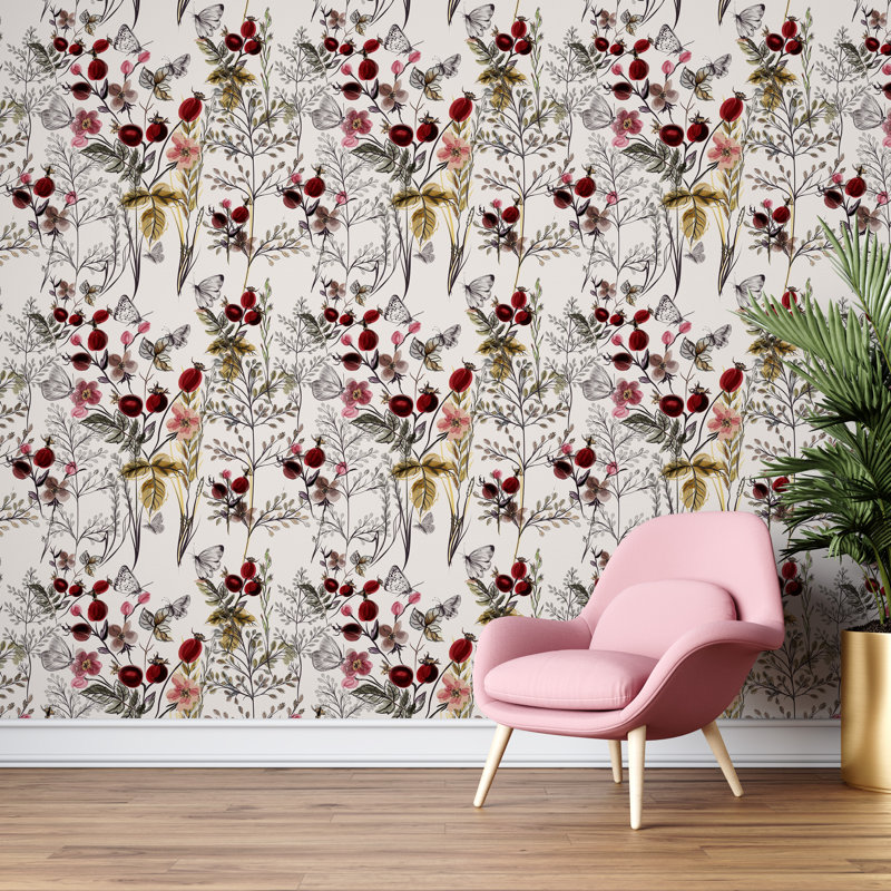 Papier peint amovible Red Rose Hip, l 24 po x L 50 po