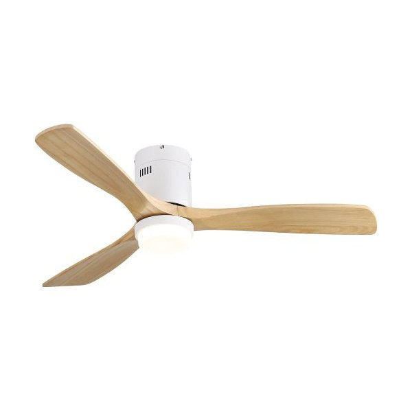 52 Inch Flush Mount Solid Wood Ceiling Fan with 18W Dimmable LED Light, Remote Control Reversible DC Motor