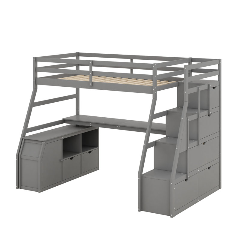 Illya Kids Twin Loft Bed with Drawers, Gray