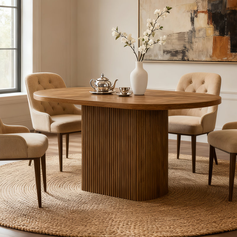47.24" Oval Wood Dining Table With Wood Vertical Stripes Base For Dining Room, Kitchen