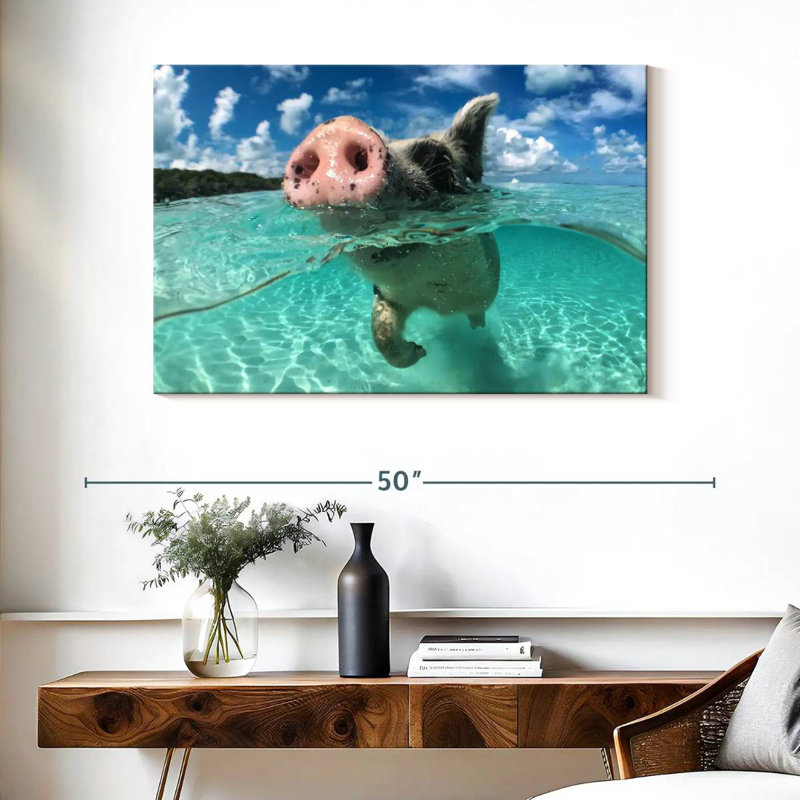 Cochon nageant Brampt, H 26 po x l 39 po