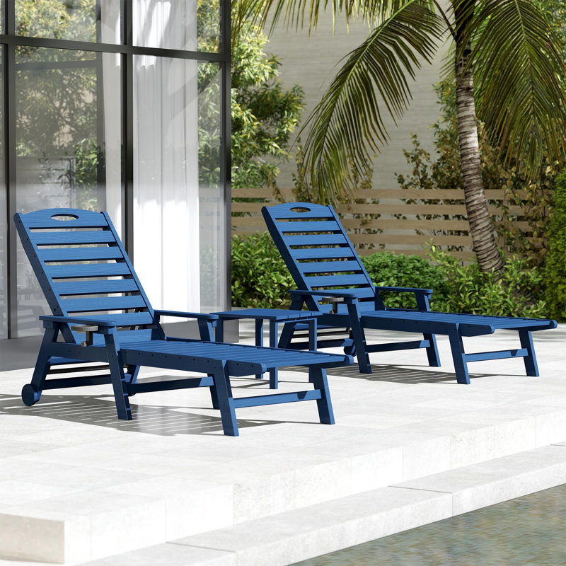 Pool Lounge Chairs with Table, Blue