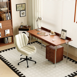 EIZIMZVU Modern Armless Office Chair with Wheels, Upholstered PU Leather Desk Chair, Adjustable Height Computer Chair with High Back for Home Office, Vanity and Study Room