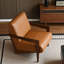 Fauteuil d'appoint en cuir véritable avec structure en chêne massif assemblée de 66 cm de large-782349375