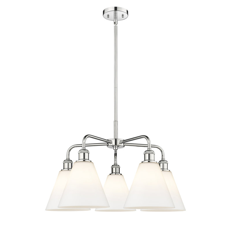 Lustre cône à 5 lumières Beva, Blanc mat, Chrome poli