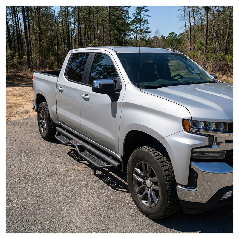 Carbon Steel Running Boards Compatible with 2007-2018 Chevy Silverado Crew Cab, Black Side Steps