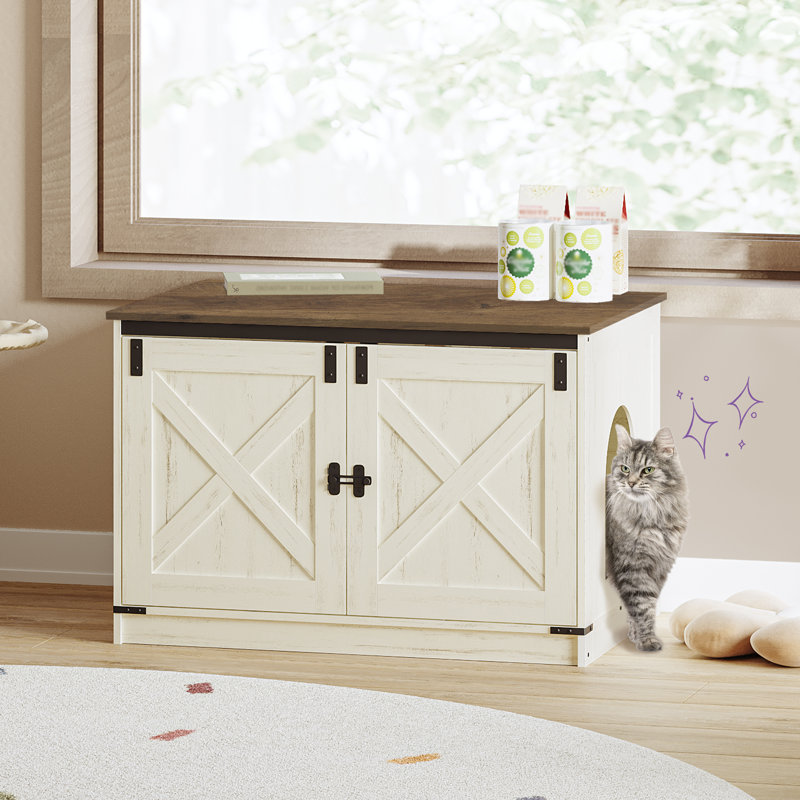 Cat Litter Box Enclosure, Hidden Litter Box Furniture with Detachable Dividers, Reversible Entrance Left or Right Side, Wooden Cat House, 80 x 50 x 54 cm 