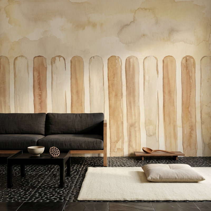 Décoration murale abstraite rayée à l'aquarelle, 100 po x 96 po, Non-Woven Nonpasted
