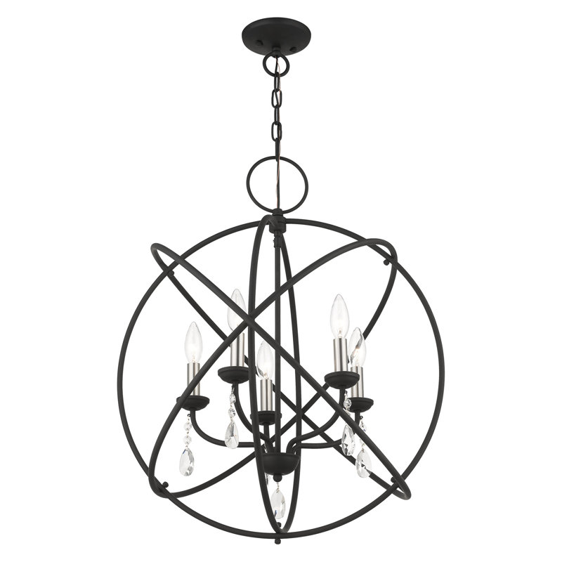 Lustre globe à 5 lumières avec accents de cristal Auberta, Noir