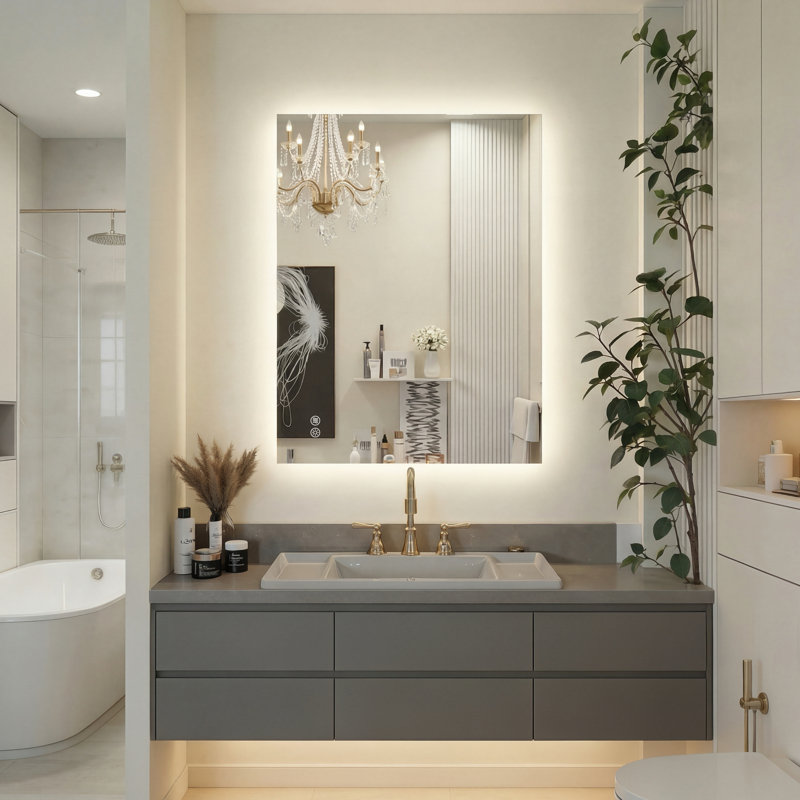 Miroir de salle de bain à DEL rétroéclairé sans cadre certifié Lunara UL, 36 po x 28 po