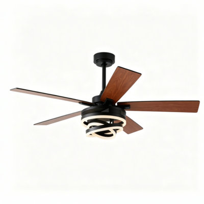 Ventilateur de plafond rond Depuley 42 pouces en noyer et noir avec lumière