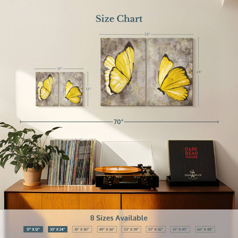 «Yellow Butterflies», reproduction d'art sur toile, H 12 po x l 17 po x P 1 po