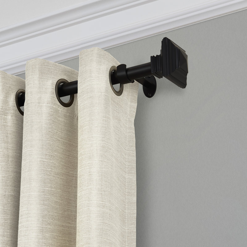 Brenton Single Curtain Rod with Stacked Square Finial, 28"-48", Antique Black