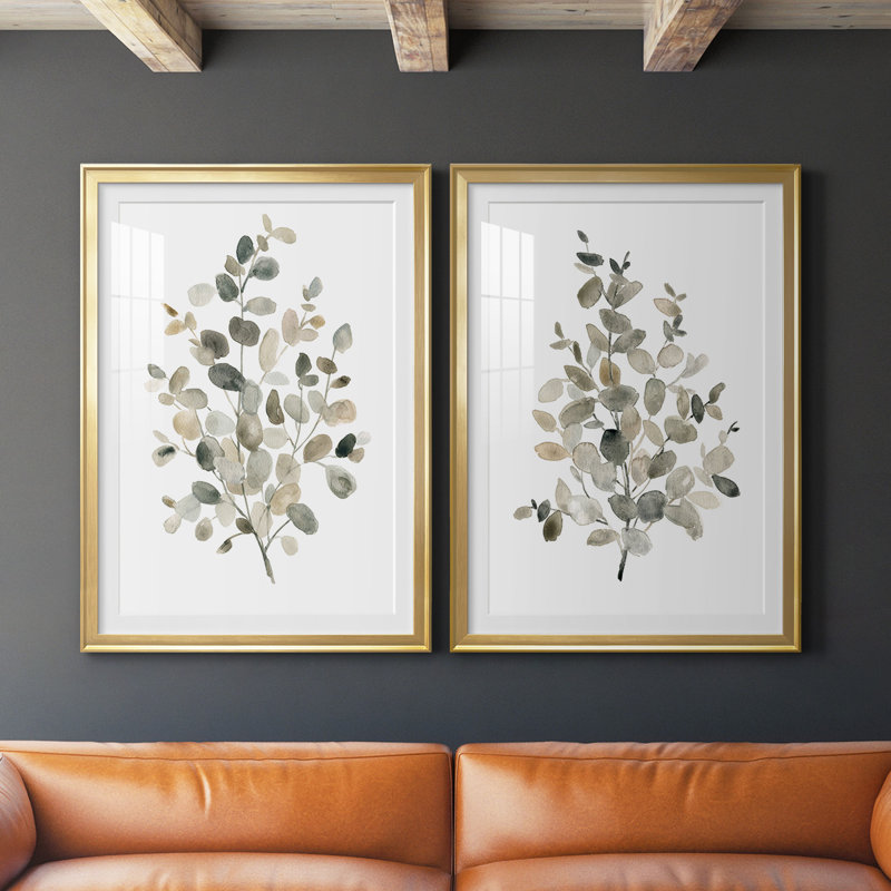 Neutre Eucalyptus I, reproduction encadrée de qualité supérieure - prête à être accrochée, Or, H 24,5 po x l 37 po x P 2,5 po
