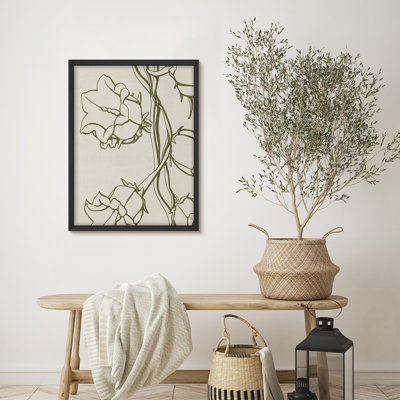 «Elegant Green Abstract Flower Blossom Floral Botanical Style», affiche rustique encadrée