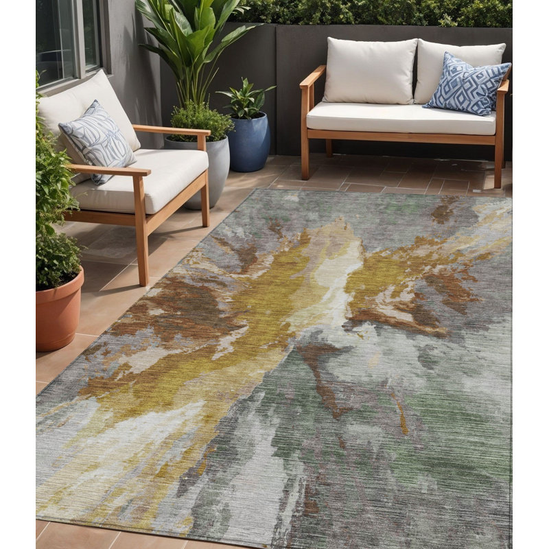 Tapis intérieur lavable abstrait doré 5 pi x 8 pi
