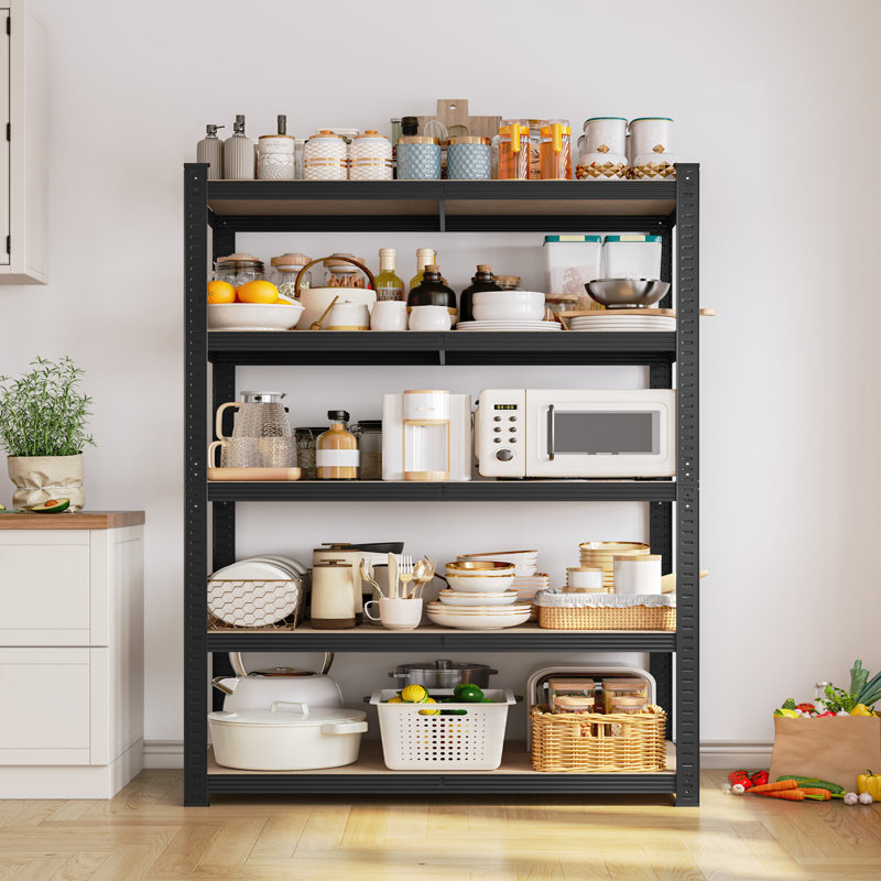 Lundys 71" H x 35.5" W x 16" D 5-Tier Adjustable Metal MDF Storage Rack Shelves Boltless Shelving, Black