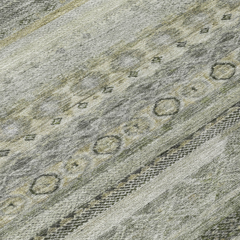 Machine Washable Indoor/Outdoor Chantille ACN2722 Striped Rug, Pewter, 8' Round
