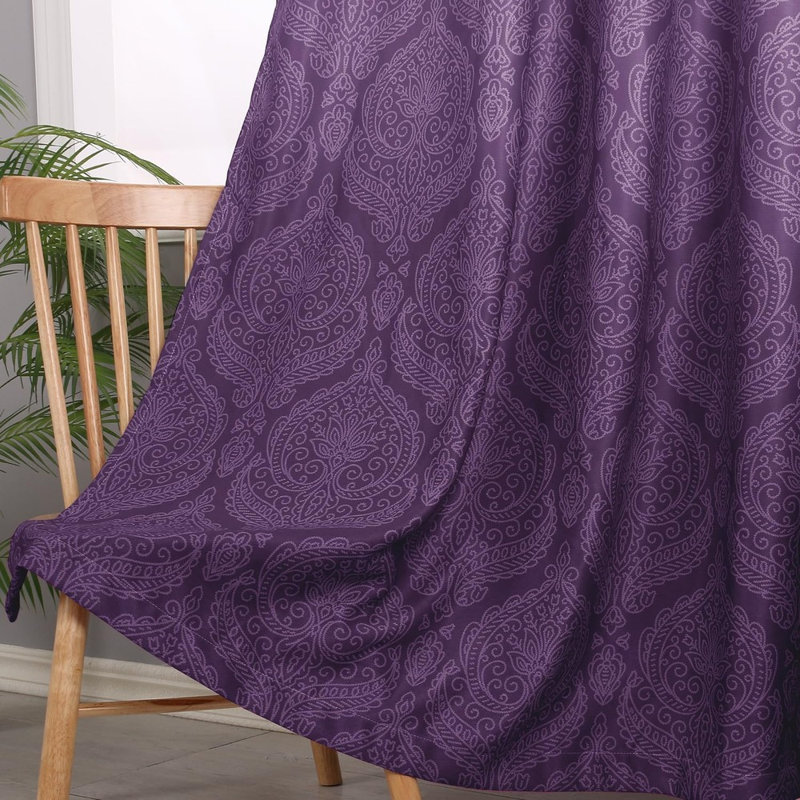 Ombre Blackout Curtains For Bedroom - Damask Patterned Thermal Insulated Energy Saving Grommet Curtains For Living Room, Set Of 2 Gradient Window Curtain Panels, 52 X 84 Inches Long