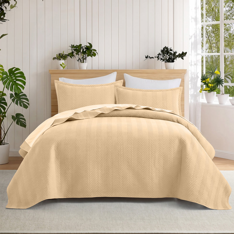 Ensemble de couvre-lit matelassé avec taies d'oreiller – Couvre-lit doux en microfibre, courtepointe texturée en relief, literie moderne et légère